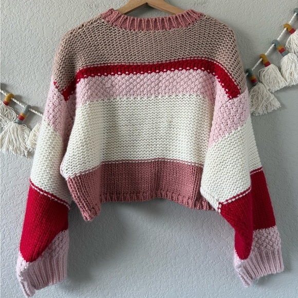 Altard State Chaya Chunky Open Knit Colorblock Sweater Cozy Coquette Pink Boho L - Picture 2 of 10